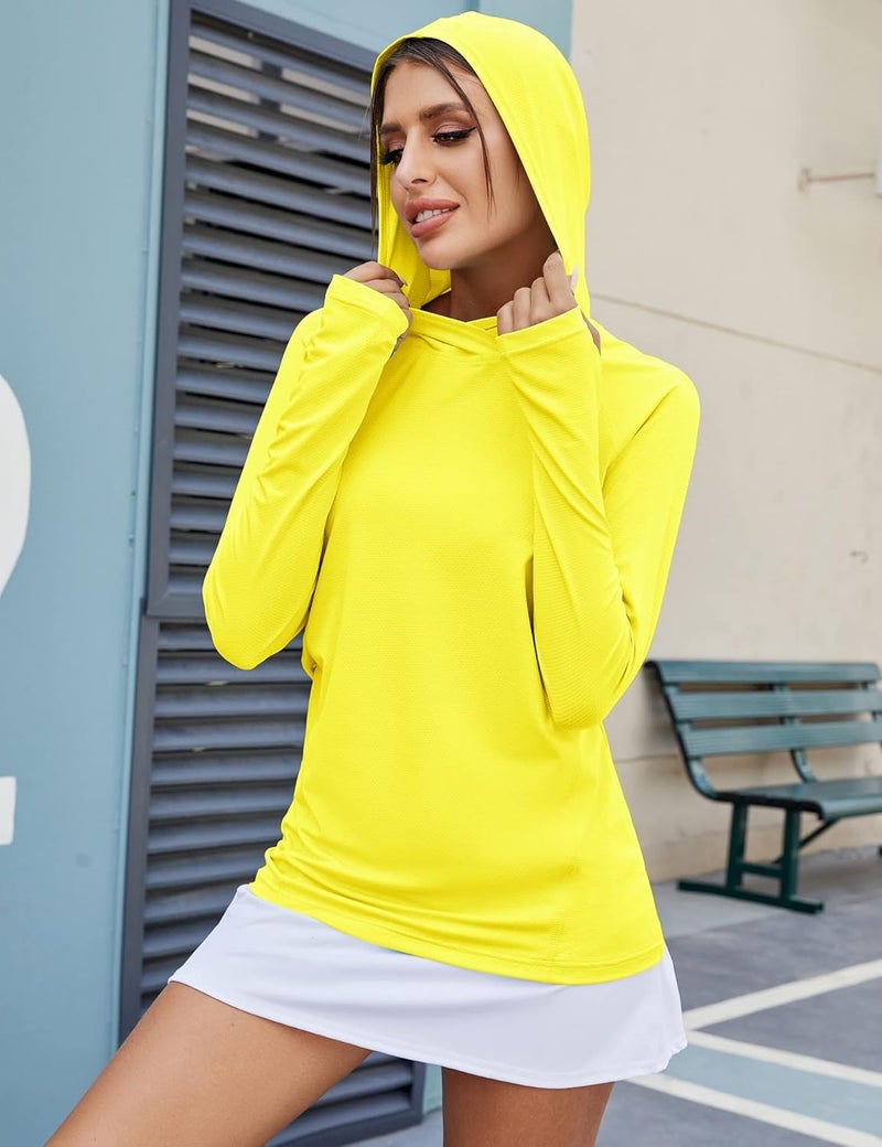 LUYAA Womens UPF 50+ Sun Protection Hoodie Shirt Long Sleeve Fishing Hiking Outdoor UV Shirt Lightweight Yellow - Image 2